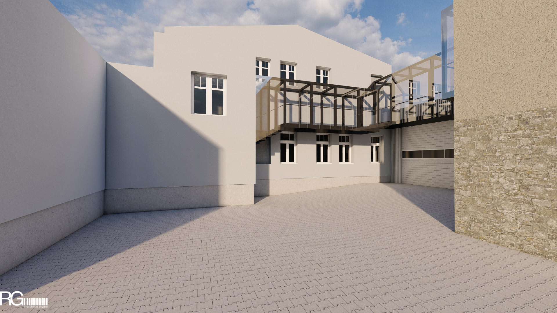 Návrh interiéru showroomu firmy SAMAT v Jiřetíně pod Jedlovou od RG architects studio (venkovní lávka) (3)