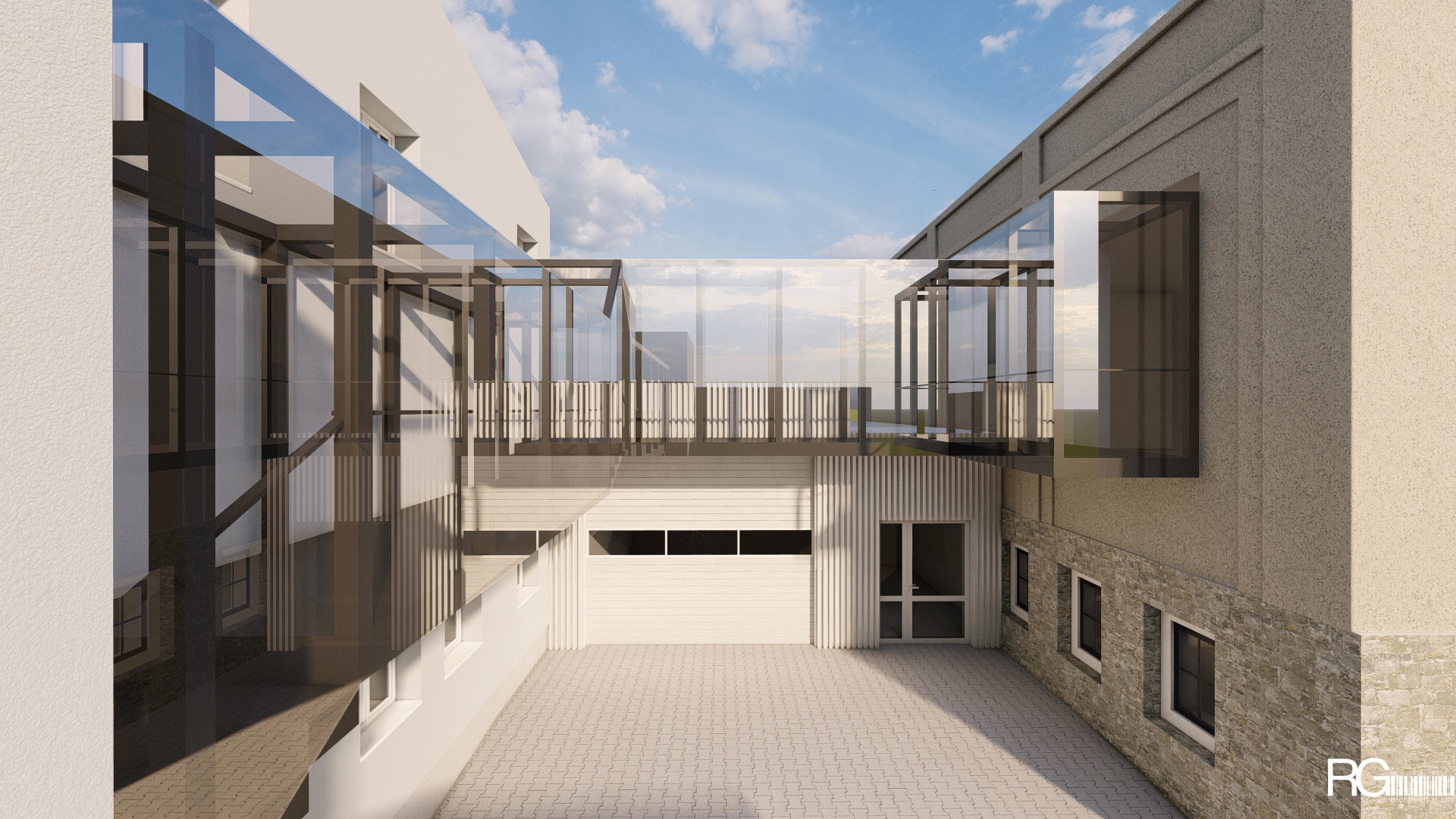 Návrh interiéru showroomu firmy SAMAT v Jiřetíně pod Jedlovou od RG architects studio (venkovní lávka) (4)