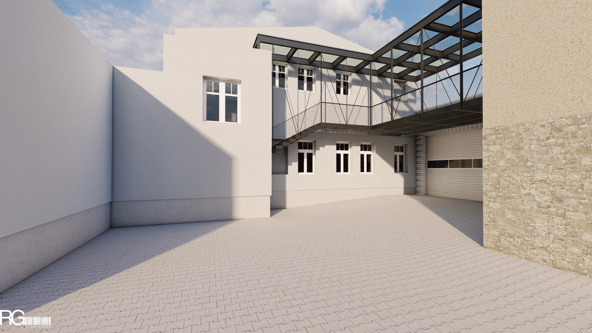 Návrh interiéru showroomu firmy SAMAT v Jiřetíně pod Jedlovou od RG architects studio (venkovní lávka) (6)