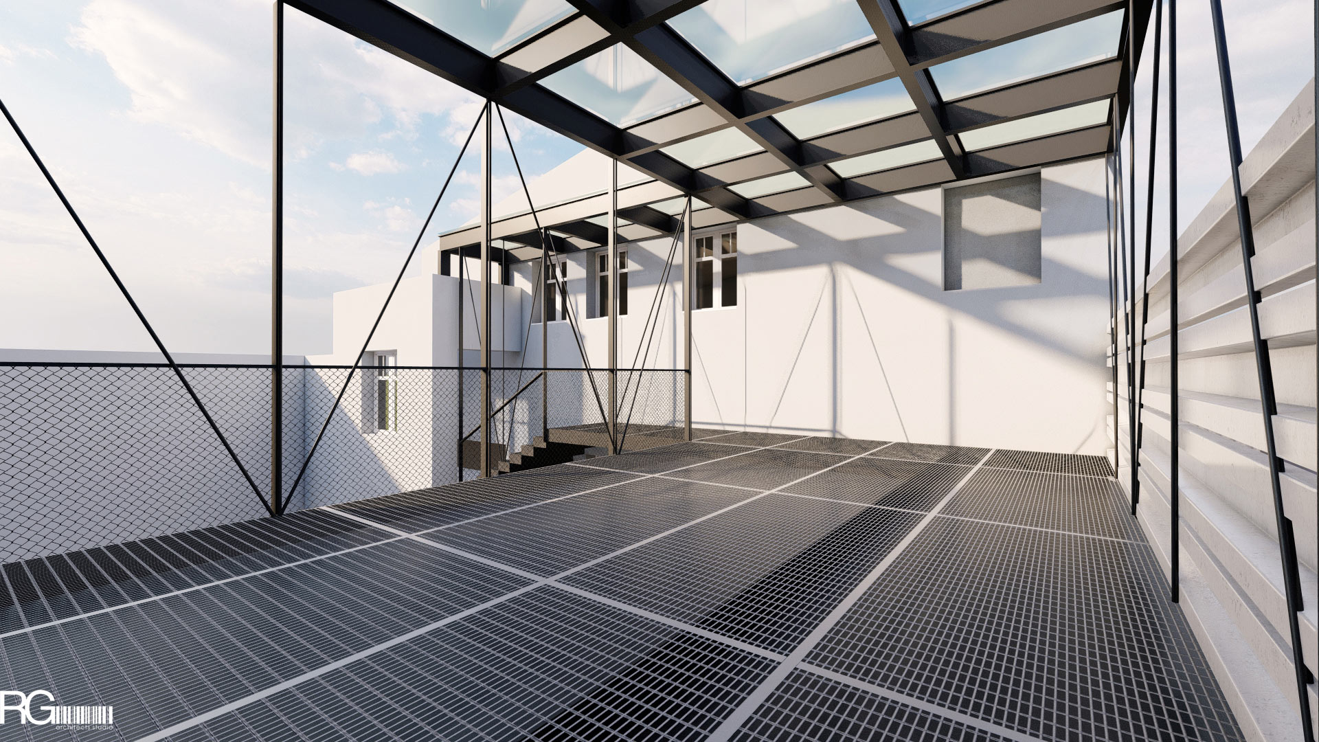 Návrh interiéru showroomu firmy SAMAT v Jiřetíně pod Jedlovou od RG architects studio (venkovní lávka) (8)