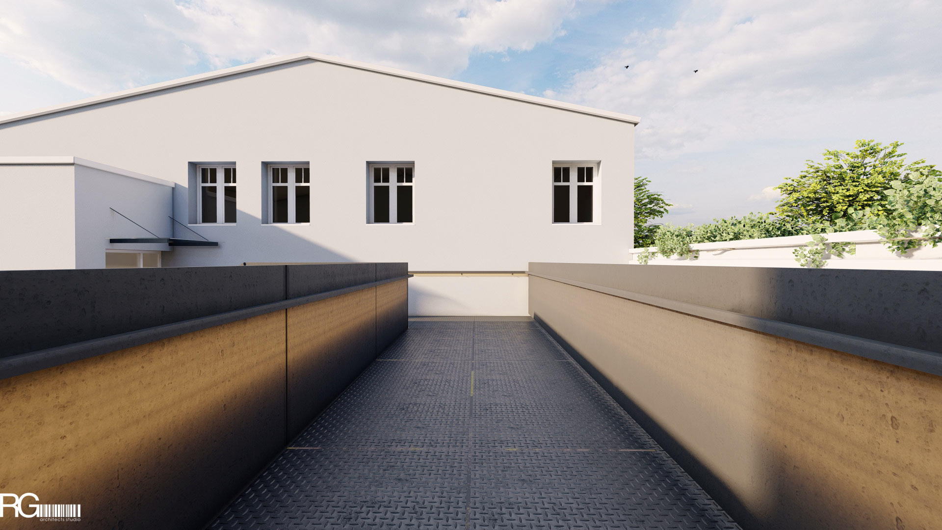 Návrh interiéru showroomu firmy SAMAT v Jiřetíně pod Jedlovou od RG architects studio (venkovní lávka) (13)