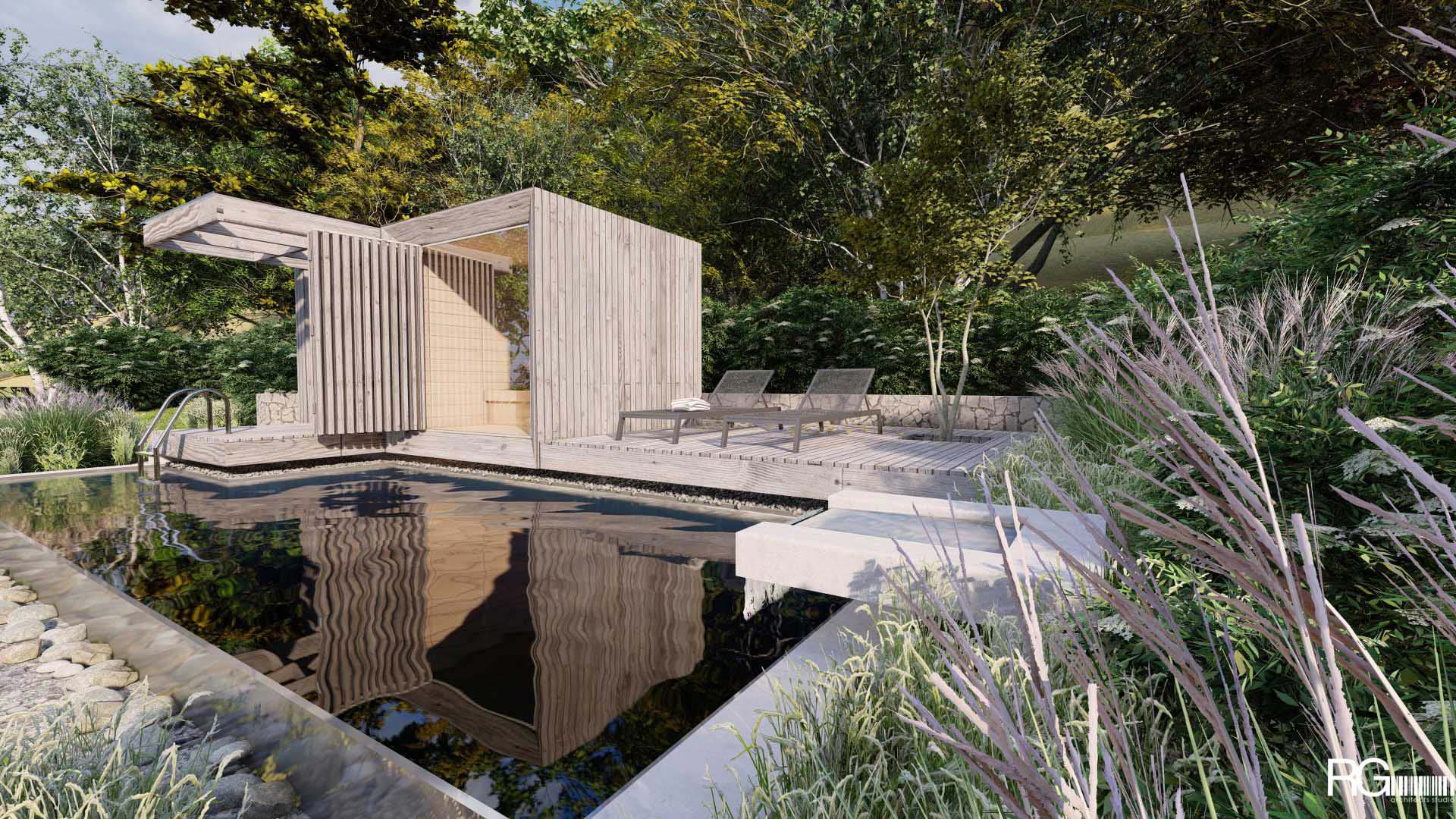 Venkovní sauna s bazénem u RD v Hodkovicích nad Mohelkou od RG architects studio (2)