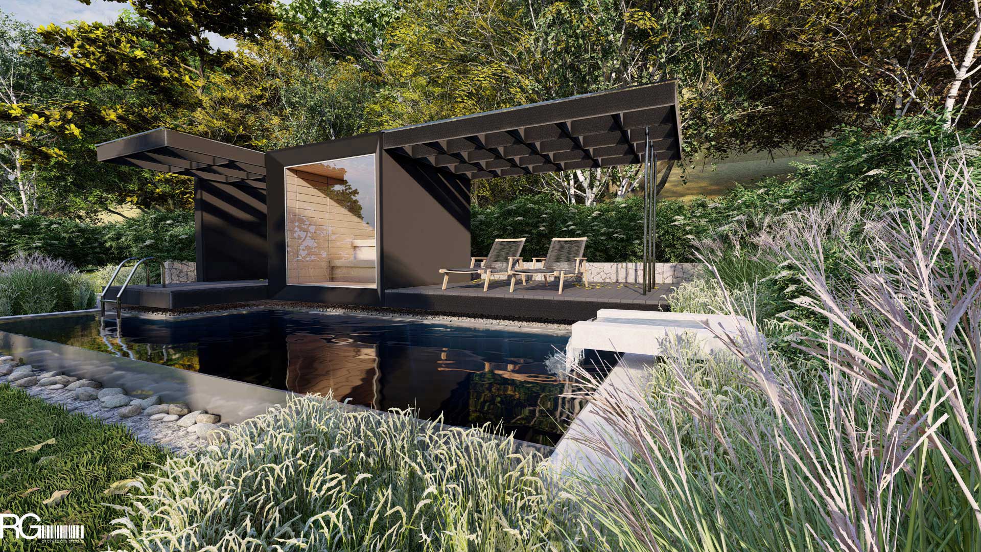 Venkovní sauna s bazénem u RD v Hodkovicích nad Mohelkou od RG architects studio (9)