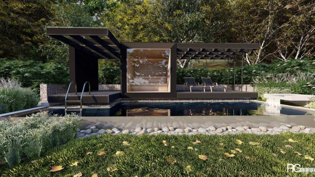 Venkovní sauna s bazénem u RD v Hodkovicích nad Mohelkou – architekt Radomír Grafek (10)