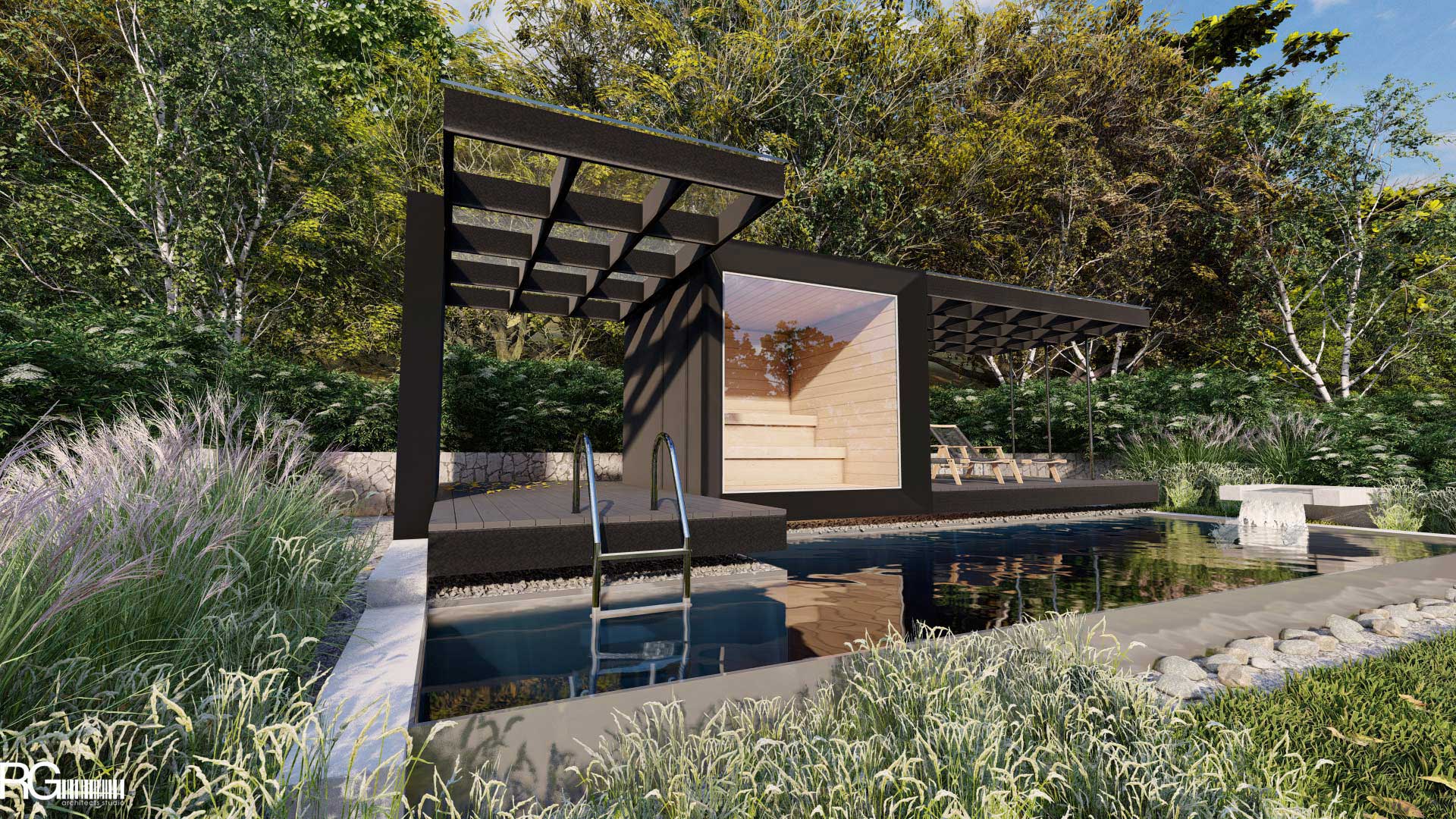 Venkovní sauna s bazénem u RD v Hodkovicích nad Mohelkou od RG architects studio (11)