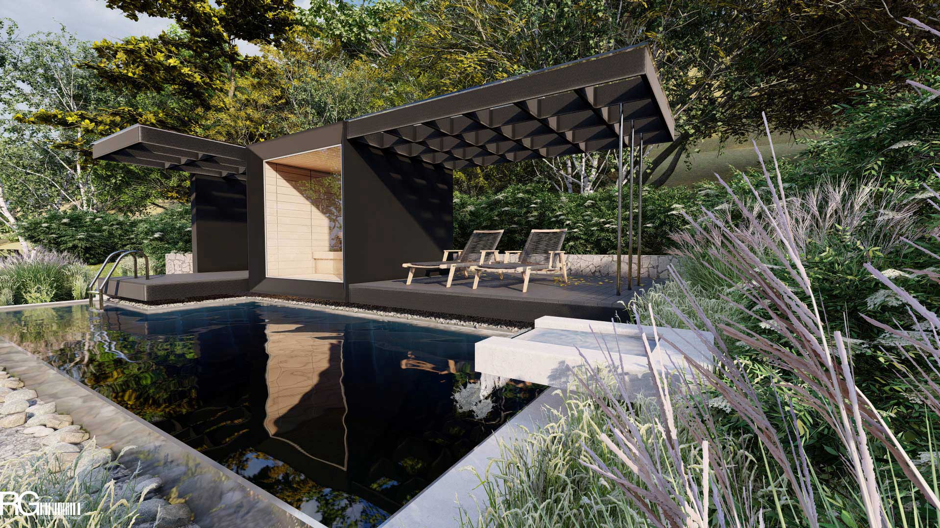 Venkovní sauna s bazénem u RD v Hodkovicích nad Mohelkou od RG architects studio (12)