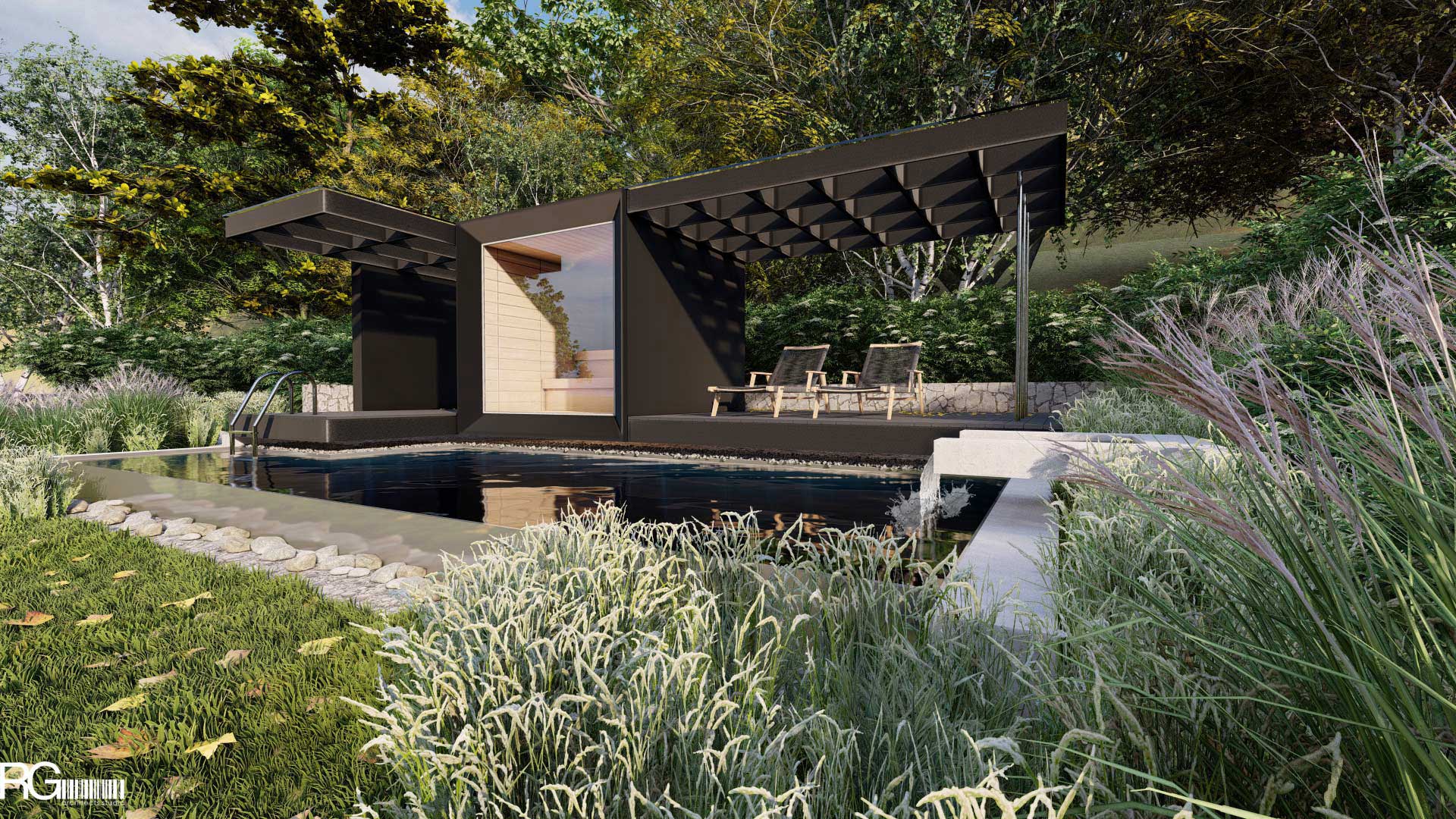 Venkovní sauna s bazénem u RD v Hodkovicích nad Mohelkou od RG architects studio (13)