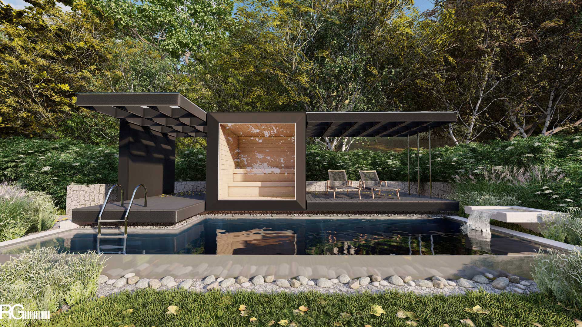 Venkovní sauna s bazénem u RD v Hodkovicích nad Mohelkou od RG architects studio (14)