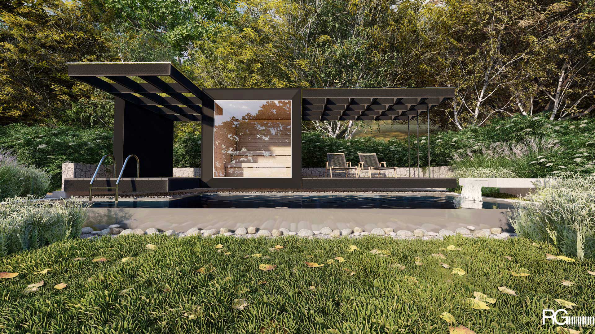 Venkovní sauna s bazénem u RD v Hodkovicích nad Mohelkou od RG architects studio (15)