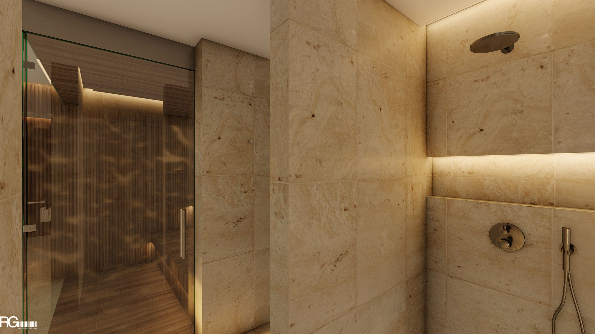 Návrh interiéru wellness zóny v rodinném domě v Liberci, od RG architects studio (05)