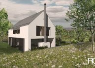 Finančně dostupný dům jednoduché architektonické formy, pohled ze zahrady
