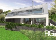 Studie rodinného domu v Chotyni u Hrádku nad Nisou od architekta Radomíra Grafka. Exteriér – boční pohled.
