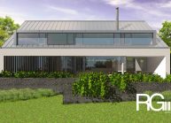 Studie rodinného domu v Chotyni u Hrádku nad Nisou od architekta Radomíra Grafka. Exteriér – čelní pohled.
