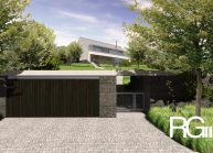 Studie rodinného domu v Chotyni u Hrádku nad Nisou od architekta Radomíra Grafka. Pohled od příjezdové cesty.