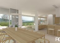Studie minimalistického rodinného domu v Liberci od architekta Radomíra Grafka, interiér – jídelní část