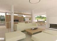 Studie minimalistického rodinného domu v Liberci od architekta Radomíra Grafka, interiér – obývací část